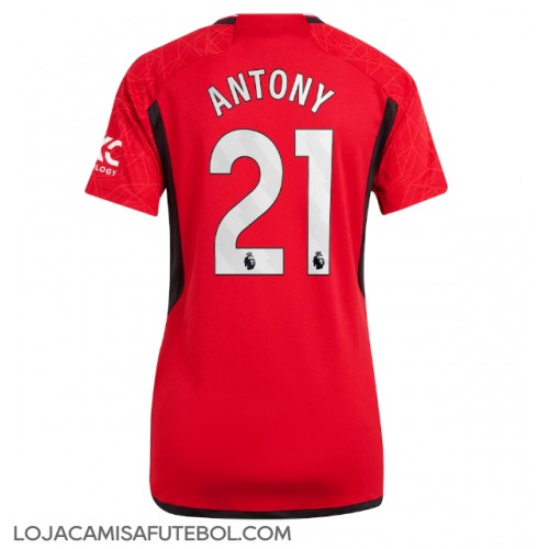 Camisa de Futebol Manchester United Antony #21 Equipamento Principal Mulheres 2023-24 Manga Curta